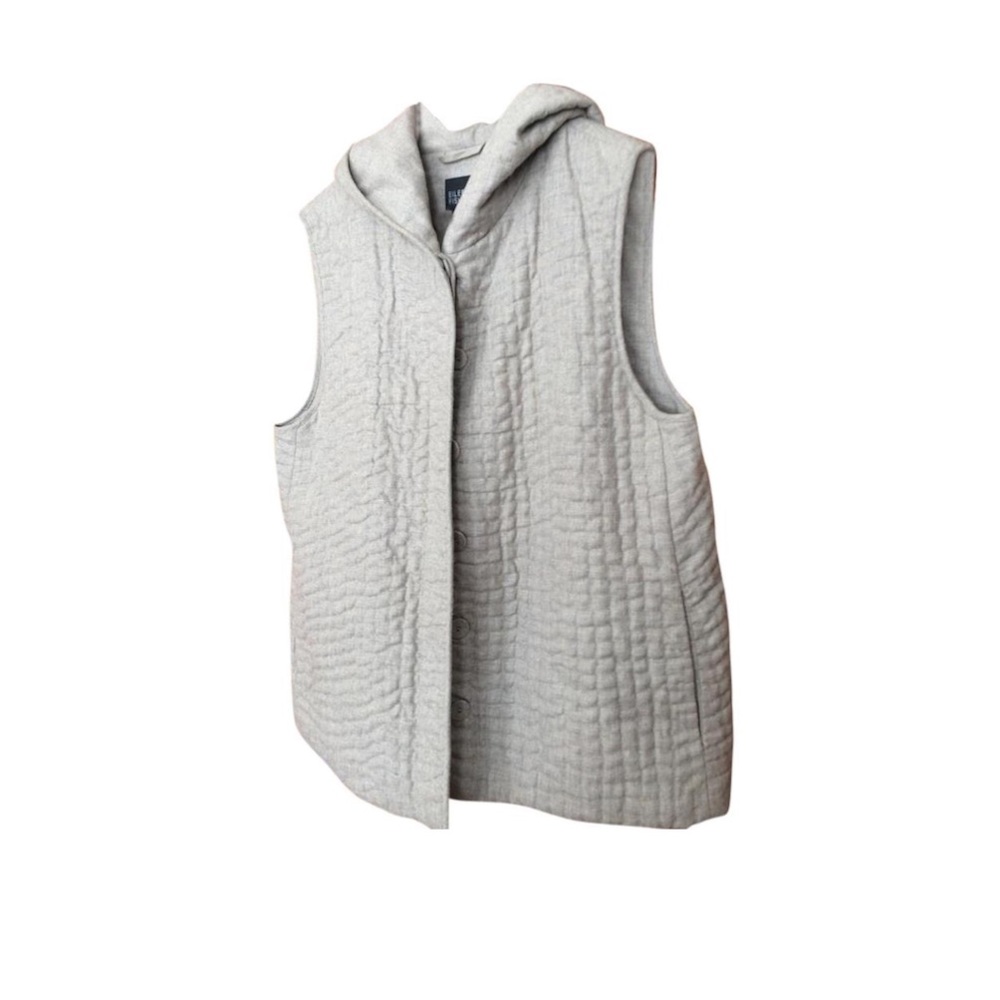Eileen Fisher Tan Button Up Hoodie Vest Size PS SP